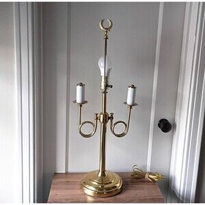 Vintage Brass Bouillotte Lamp 2 Arm Horn Table Lamp French Regency Empire